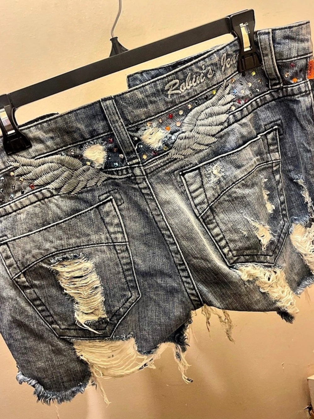 Robin's Jean Distressed Embellished Denim Jean Shorts